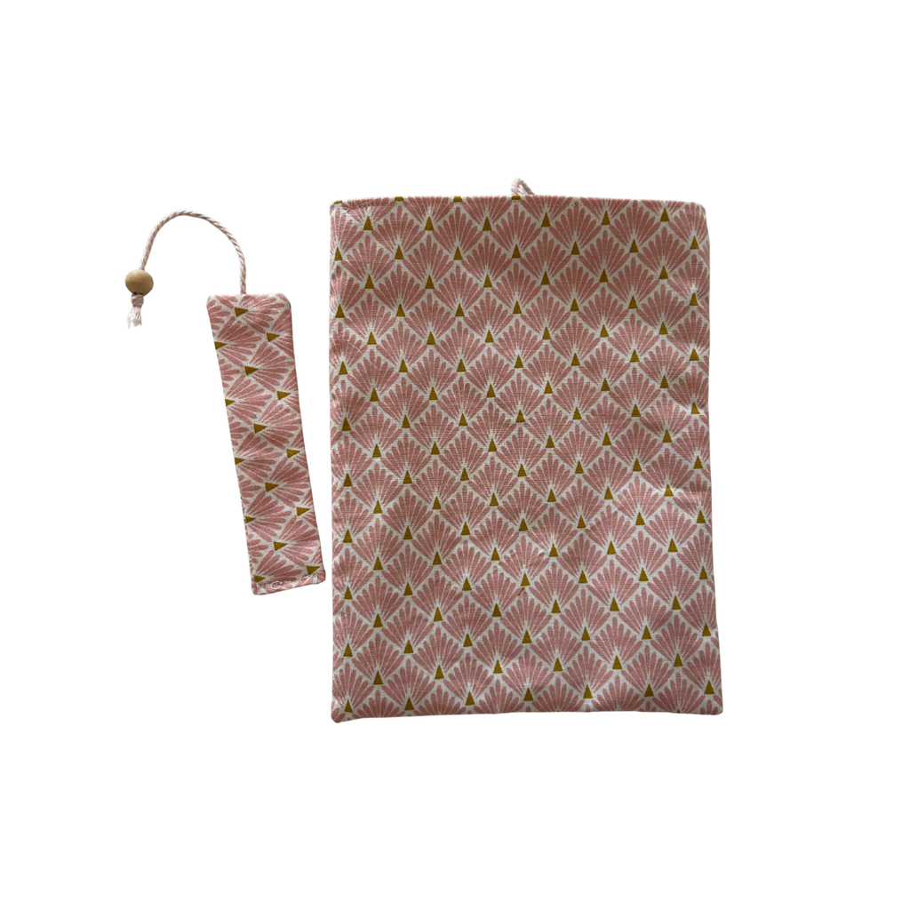 Housse protège livre + Marque-page offert - Pièce unique - Losanges roses