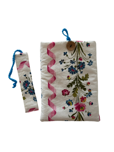 Housse protège livre + Marque-page offert - Pièce unique - Fleurs printanières