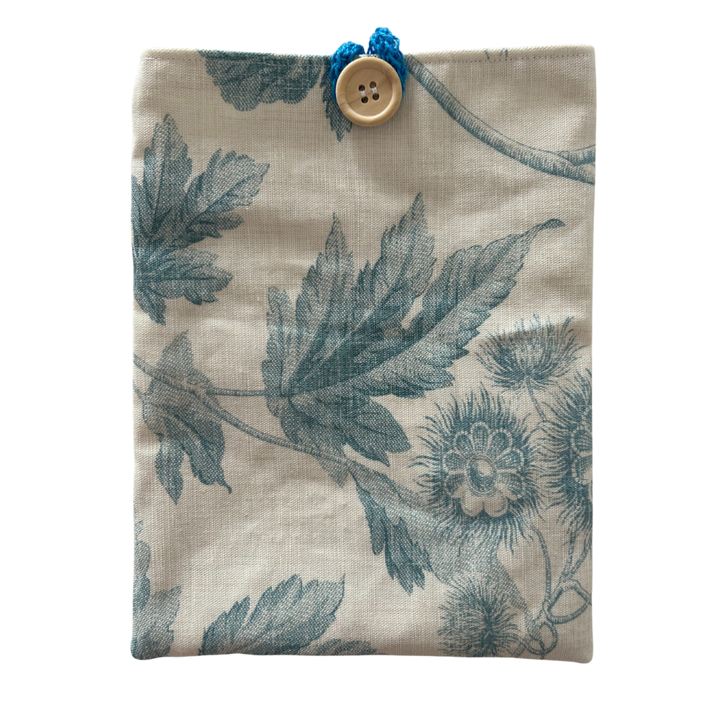 Housse protège livre + Marque-page offert - Pièce unique - Fleurs bleues