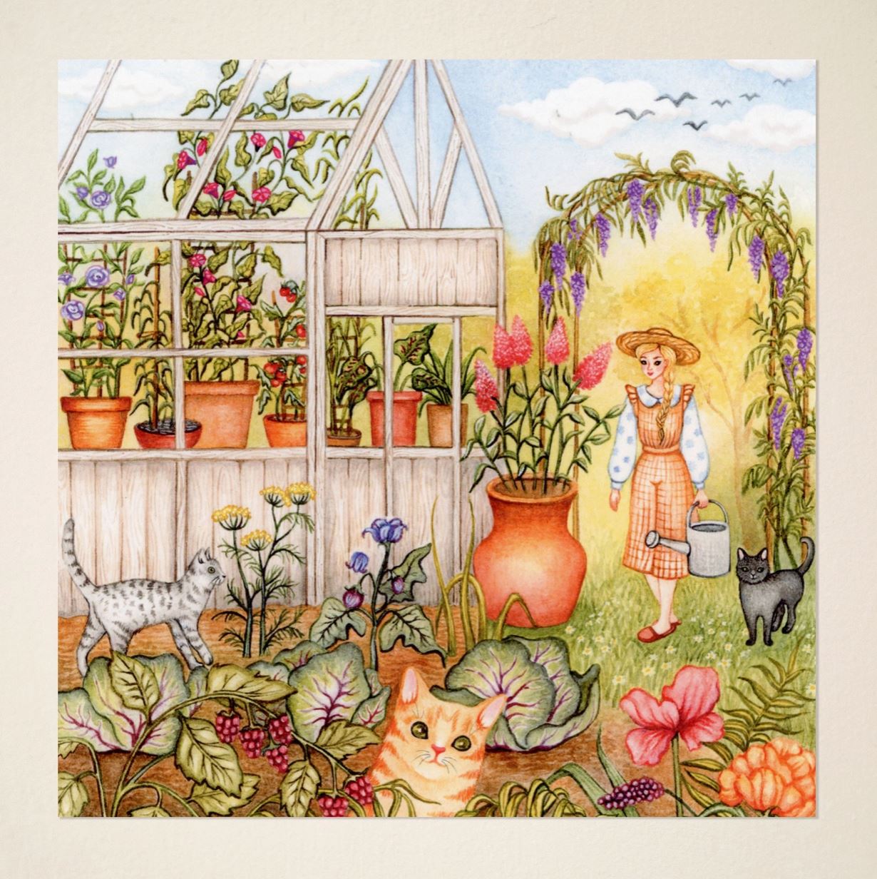 Carte postale ou de vœux - Ronronnements parmi les pétales