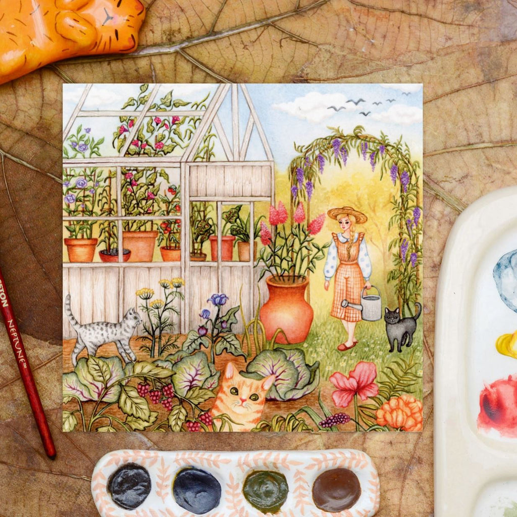 Carte postale ou de vœux - Ronronnements parmi les pétales