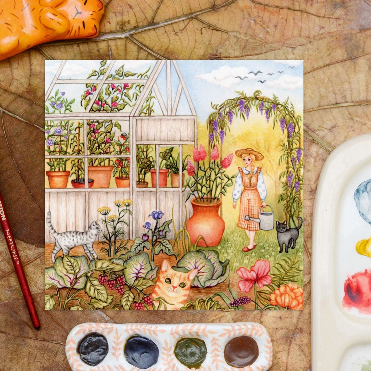 Carte postale ou de vœux - Ronronnements parmi les pétales