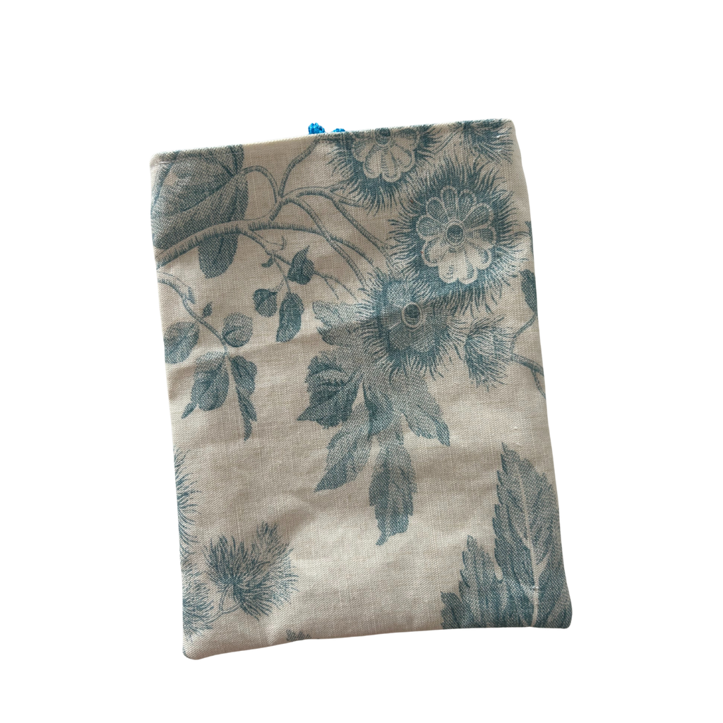 Housse protège livre + Marque-page offert - Pièce unique - Fleurs bleues