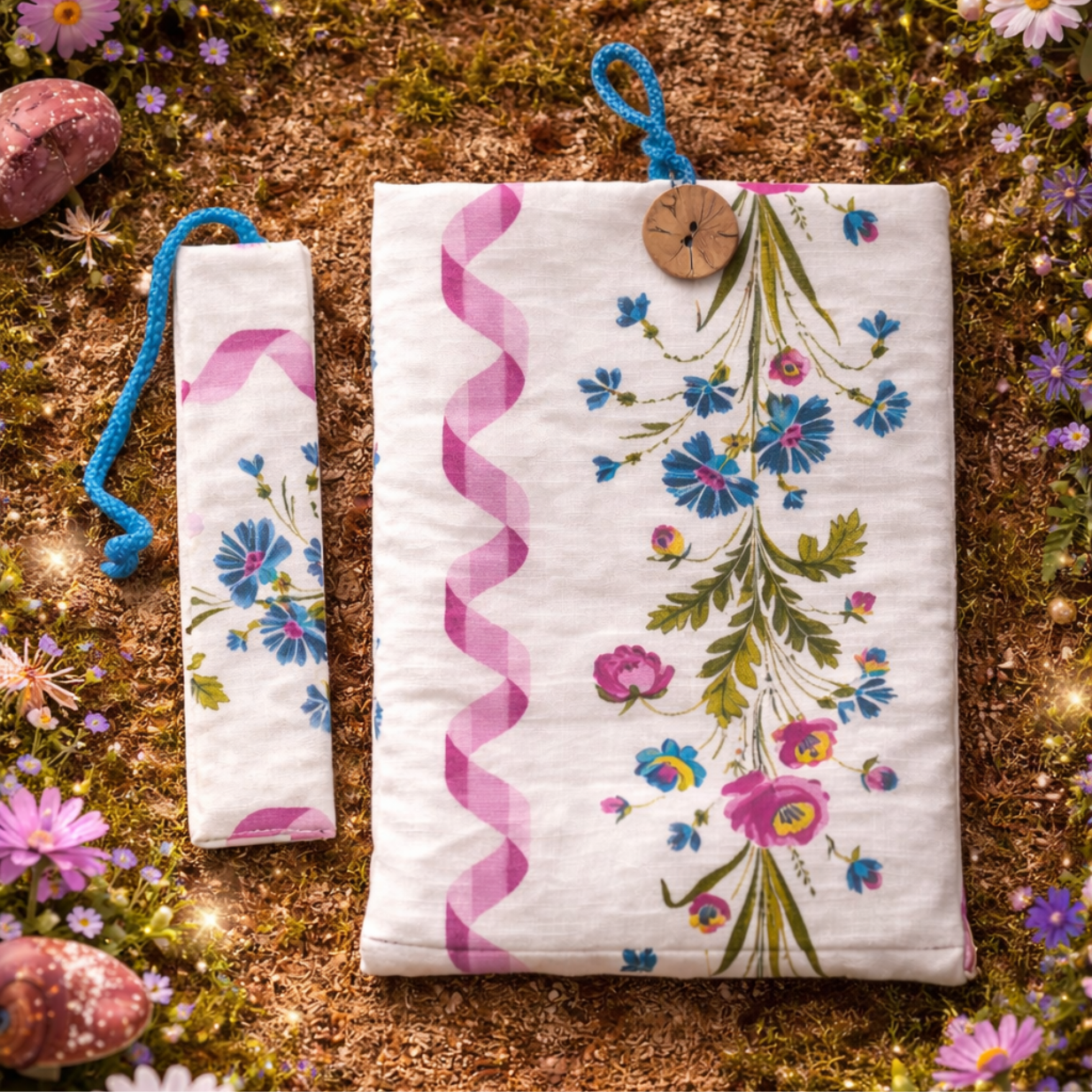 Housse protège livre + Marque-page offert - Pièce unique - Fleurs printanières