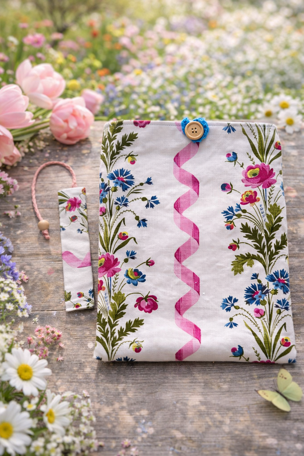 Housse protège livre + Marque-page offert - Pièce unique - Printemps